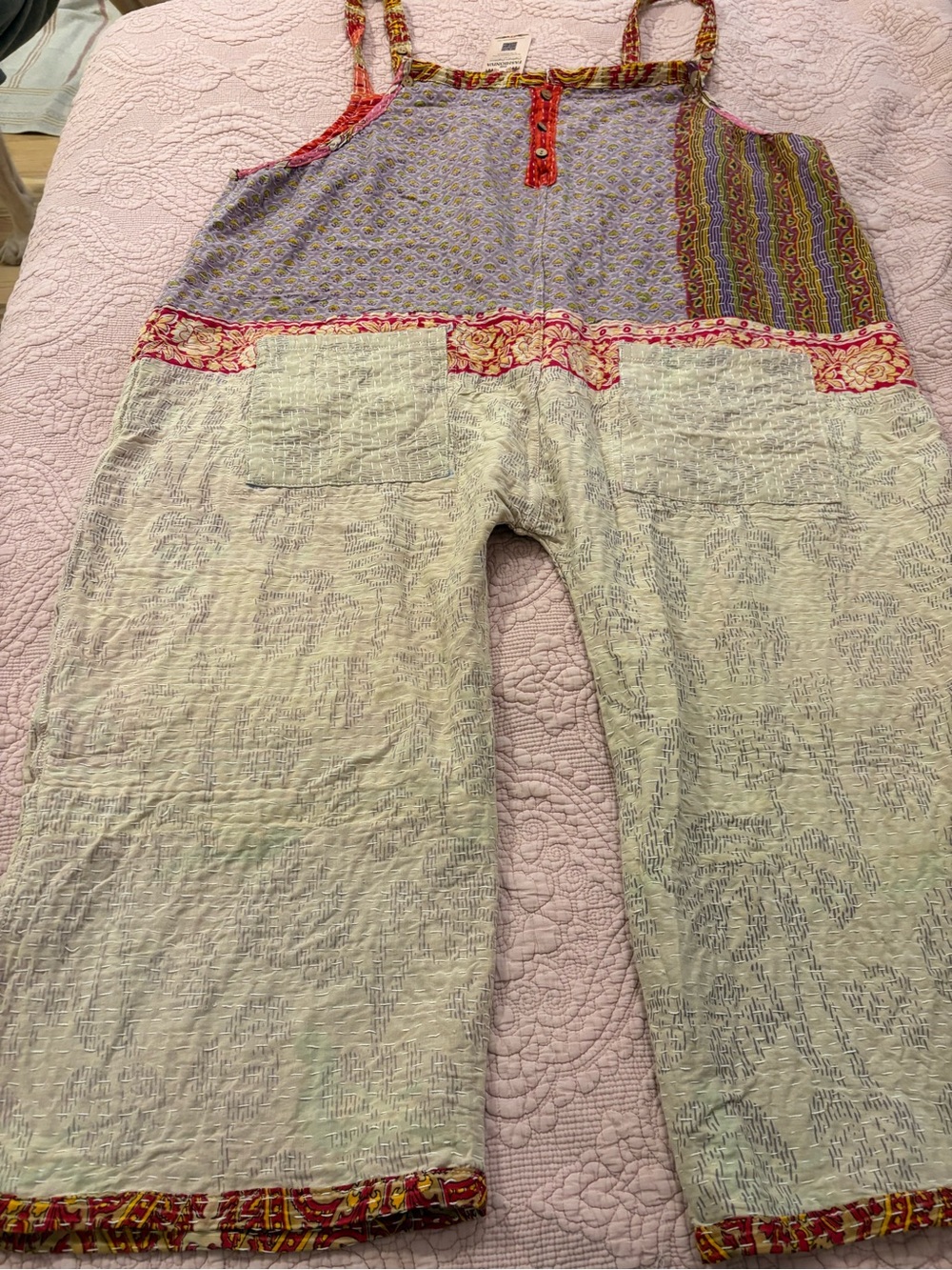 Kantha Patchwork Cream & Lavender Harem Jumpsuit Reversible NWT - Picture 6 of 16